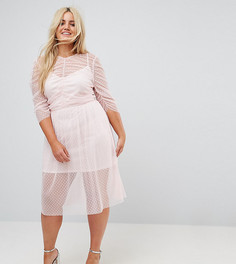 Присборенное платье миди из сетки в горошек ASOS CURVE-Розовый
