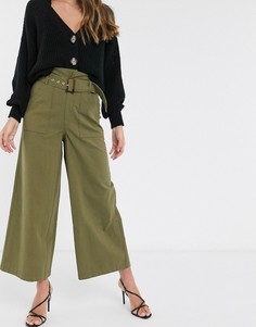 Зеленые хлопковые брюки с поясом ASOS DESIGN-Зеленый