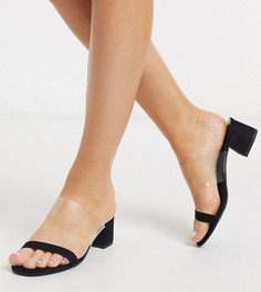 Черные мюли на каблуке с прозрачным ремешком для широкой стопы New Look-Черный
