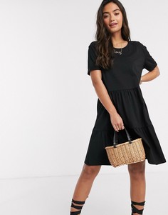 Черное свободное платье мини с короткими рукавами New Look-Черный