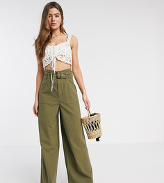 Хлопковые брюки с поясом ASOS DESIGN Tall-Зеленый