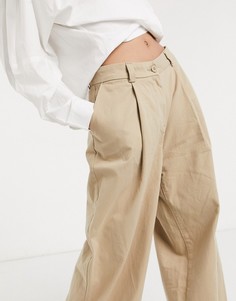 Широкие бежевые брюки из органического хлопка Weekday Tenley-Бежевый