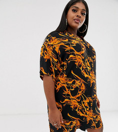 Платье-рубашка мини с принтом пламени ASOS DESIGN Curve - chuck on-Мульти