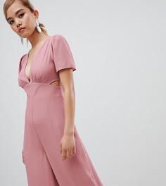 Чайный комбинезон с вырезом и широкими штанинами ASOS DESIGN Petite-Розовый