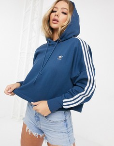 Короткий худи темно-синего цвета adidas Originals adicolor-Темно-синий