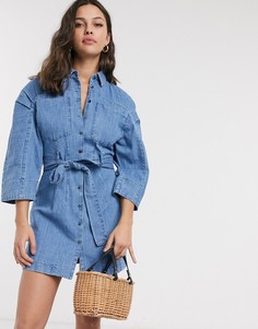 Мягкое джинсовое платье-рубашка мини ASOS DESIGN-Синий