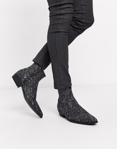 Серебристые блестящие ботинки челси в стиле вестерн на кубинском каблуке ASOS DESIGN-Серебряный