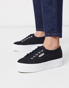 Черные кроссовки на белой платформе высотой 4 см Superga 2790-Черный