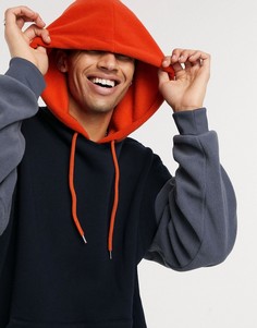 Худи свободного кроя с двухслойным эффектом из трикотажа и флиса ASOS DESIGN-Серый