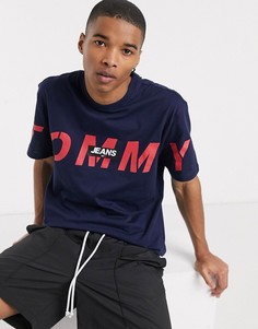 Темно-синяя свободная футболка с логотипом Tommy Jeans-Темно-синий