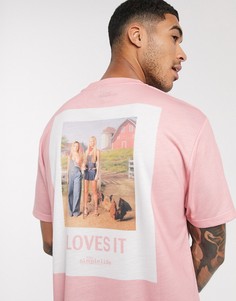 Свободная футболка с принтом на спине ASOS DESIGN-Розовый