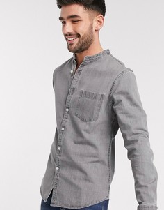 Серая джинсовая рубашка с длинными рукавами и воротником на пуговице New Look-Серый