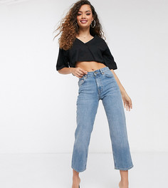 Светлые узкие джинсы прямого кроя с завышенной талией ASOS DESIGN Petite-Синий