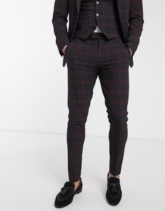 Бордовые брюки скинни в шотландскую клетку ASOS DESIGN wedding-Красный