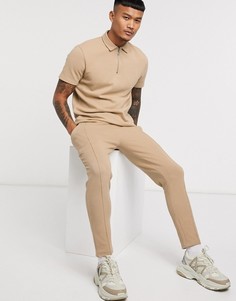 Бежевая фактурная футболка-поло от комплекта ASOS DESIGN-Бежевый