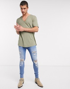 Свободная футболка цвета хаки ASOS DESIGN-Зеленый