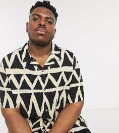 Свободная рубашка с добавлением льна и ацтекским принтом ASOS DESIGN Plus-Бежевый