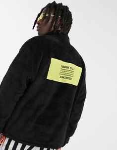 Плюшевый oversized-свитшот с короткой молнией и нашивкой на спине ASOS DESIGN-Черный