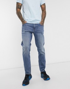 Зауженные выбеленные джинсы с потертостями ASOS DESIGN-Синий
