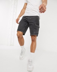 Черные джинсовые шорты карго ASOS DESIGN-Черный