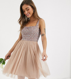 Короткое приталенное платье для выпускного с квадратным вырезом и пайетками Maya Petite Bridesmaid-Розовый