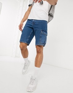 Синие джинсовые шорты карго ASOS DESIGN-Синий