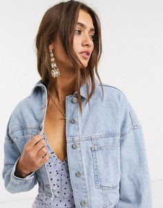 Короткая джинсовая куртка синего цвета Topshop-Синий