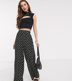 Широкие брюки с мелким цветочным принтом ASOS DESIGN Petite-Розовый