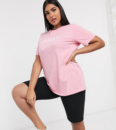 Розовая футболка с принтом "bored" ASOS DESIGN Curve-Розовый