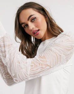 Белый джемпер с рукавами из органзы New Look