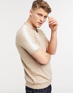 Поло светло-бежевого цвета с полосками на плечах Topman-Светло-бежевый