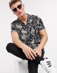 Черная рубашка с принтом и короткими рукавами Topman-Черный