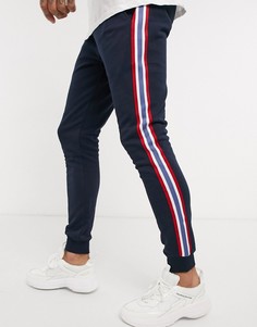 Темно-синие джоггеры скинни с полосками по бокам ASOS DESIGN-Темно-синий