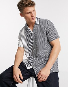Рубашка в синюю полоску с короткими рукавами и отложным воротником Topman-Синий