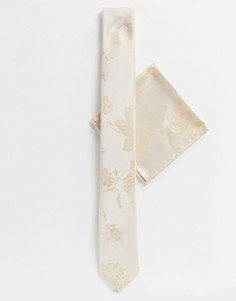 Набор из галстука и платка для нагрудного кармана цвета шампанского с цветочным принтом Twisted Tailor wedding-Золотой
