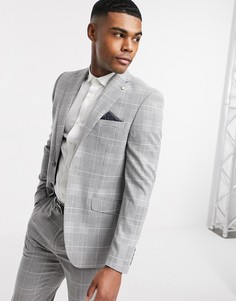Серо-розовый приталенный пиджак в клетку Burton Menswear-Серый