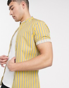 Приталенная рубашка горчичного цвета в полоску с воротником на пуговице ASOS DESIGN-Желтый