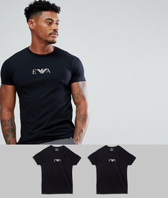 2 черные футболки в стиле casual с логотипом Emporio Armani-Черный
