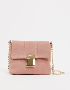 Замшевая сумка через плечо с замком-защелкой ASOS DESIGN-Розовый