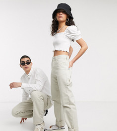 Светло-бежевые джинсы прямого кроя в стиле унисекс COLLUSION x000-Белый