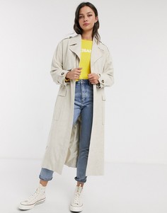 Кремовый oversized-тренч с добавлением льна ASOS DESIGN