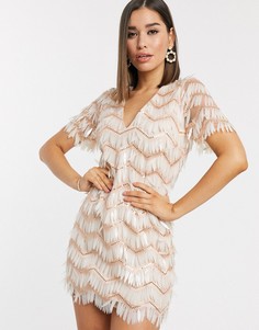 Розово-белое платье мини с бахромой из перьев ASOS DESIGN-Розовый