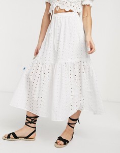 Белая ярусная юбка миди с вышивкой ришелье ASOS DESIGN-Белый