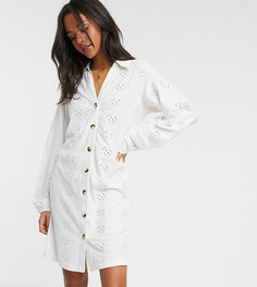 Белое платье-рубашка на пуговицах с вышивкой ришелье ASOS DESIGN Tall-Белый