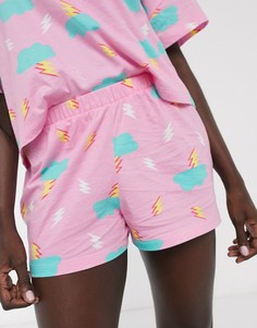 Трикотажные шорты от комплекта с принтом молний ASOS DESIGN-Розовый
