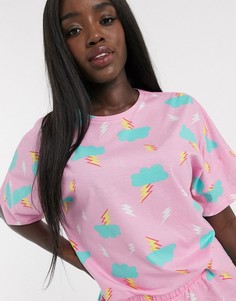Трикотажная футболка от комплекта с принтом молнии ASOS DESIGN-Розовый