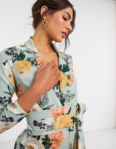 Зеленый трикотажный пиджак с цветочным принтом ASOS DESIGN-Мульти