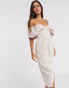 Розовое фактурное платье миди в клетку с запахом ASOS DESIGN-Розовый