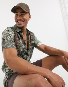 Рубашка классического кроя с принтом от комплекта ASOS DESIGN-Зеленый