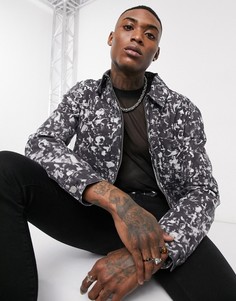 Черная джинсовая куртка с молнией и принтом ASOS DESIGN-Черный